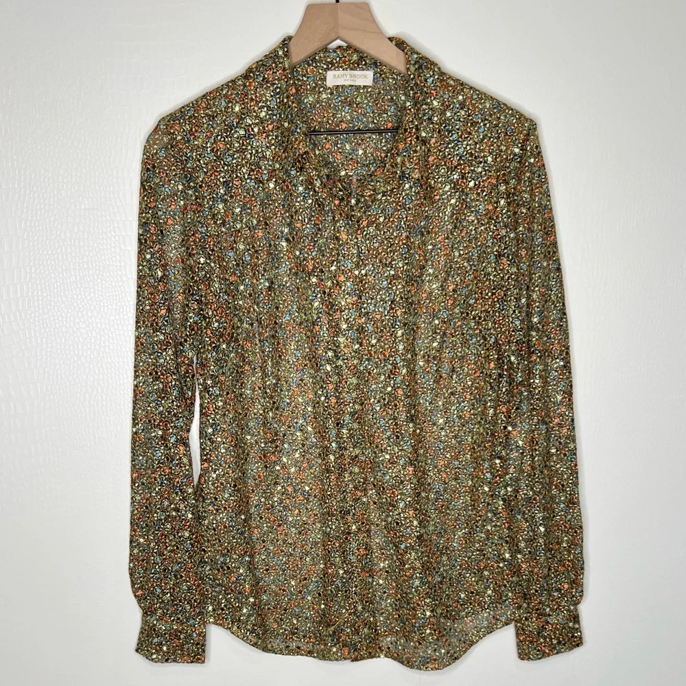 Ramy Brook Tien Magical Speckled Jacquard Embroidered Sheer Multicolor Blouse - Picture 13 of 13